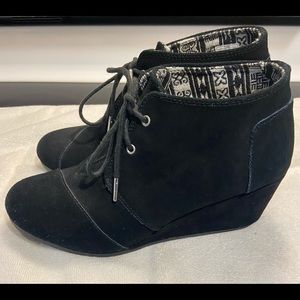 TOMS Black suede wedge bootie